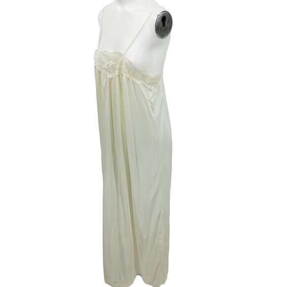 Vintage Pajama Chemise Cover Up Set Size M Ivory Satin 80s Pinup Nightgown Sears - Picture 14 of 16